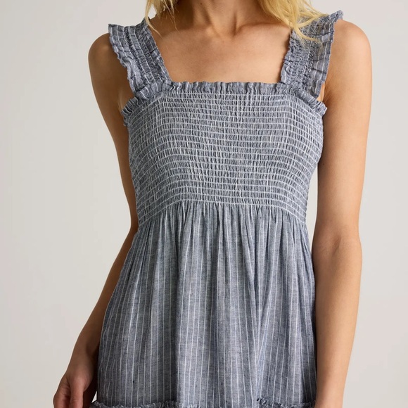 Quince 100% European Linen Smocked Midi Dress Chambray Stripe Size Small - Picture 5 of 16